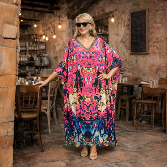 Royal Milaza Maya Silk Mix Bling Kaftan.         Sizes Available AU 12-32