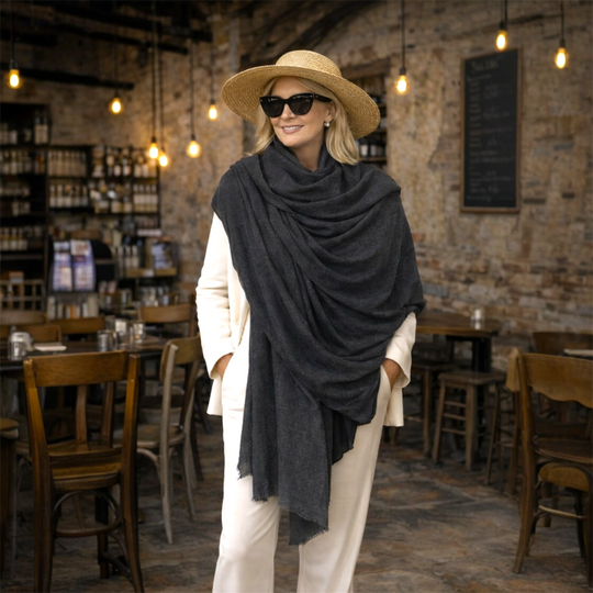 Charcoal Grey Julian Oversized Cashmere Hand Woven Travel Wrap
