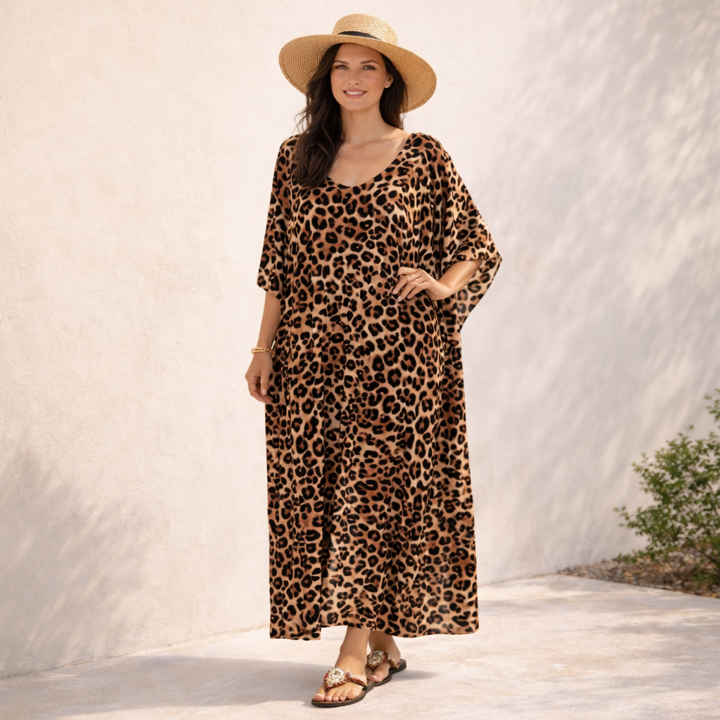 Maya Tropical Safari Rayon  Kaftan Dress O/S AU 12-22