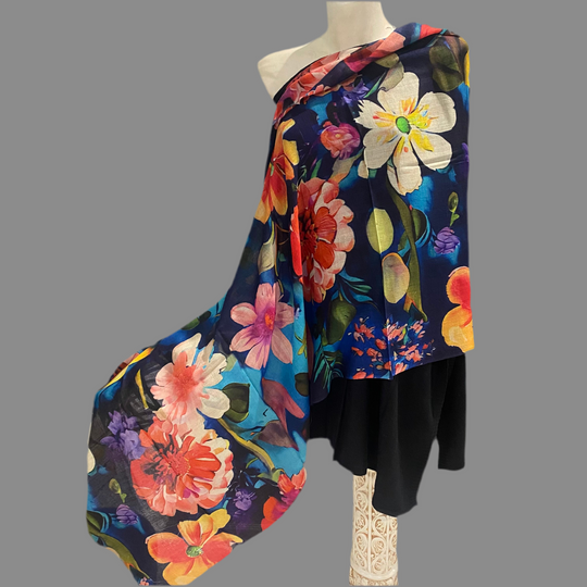 Black Flora 100% Cashmere Julian Scarf /Wrap