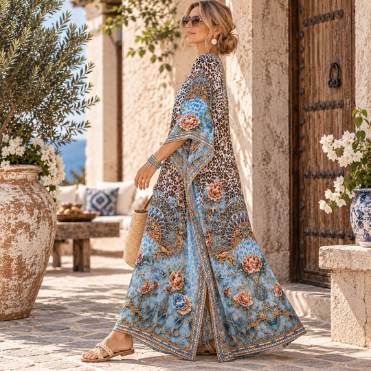 Sanya Maya Mix Silk Embellished Bling Kaftan.            Sizes Available AU 12-32