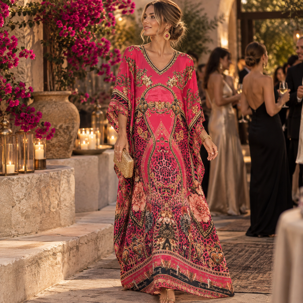 Amazifri Maya Mix Silk Embellished Bling Kaftan.            Sizes Available AU 12-32