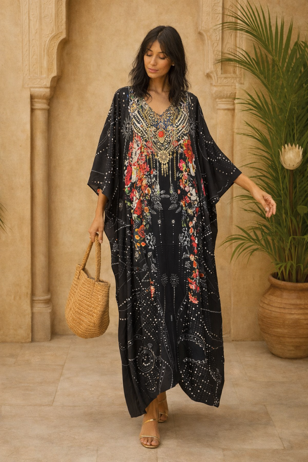 Black Bling Long Kaftan O/S AU 12-20