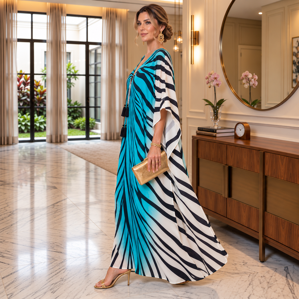 Coco Bella White Zebra Luxe Silk Kaftan Sizes Available AU 14-28