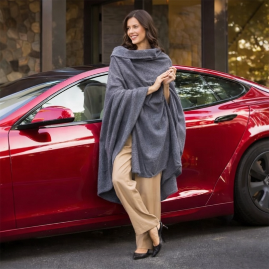 Steel Grey Julian handwoven pure cashmere oversized wrap