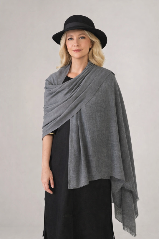 Steel Grey Julian handwoven pure cashmere oversized wrap