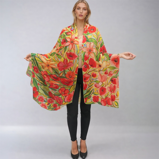 Floral Whispers - 100% Cashmere Julian Scarf /Wrap