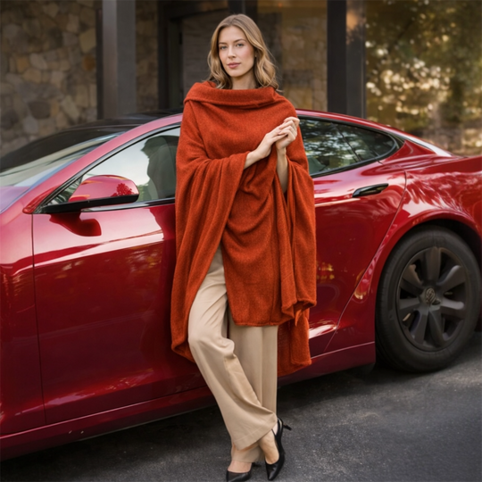 Rust Orange Julian Oversized handwoven pure cashmere scarf