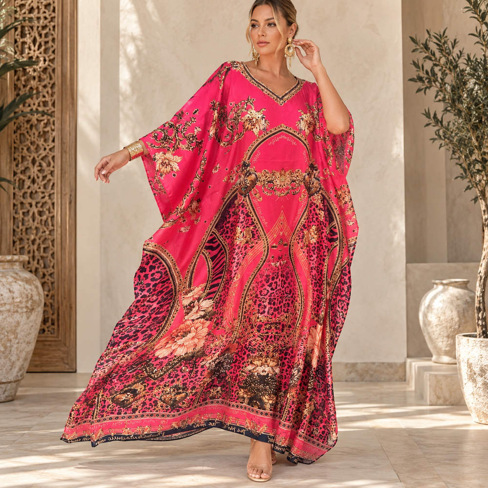 Amalfi Long Maya Mix Silk Embellished Bling Kaftan.            Sizes Available AU 12-32