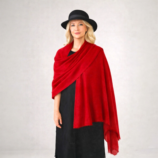 Red Julian handwoven pure Cashmere Travel Wrap