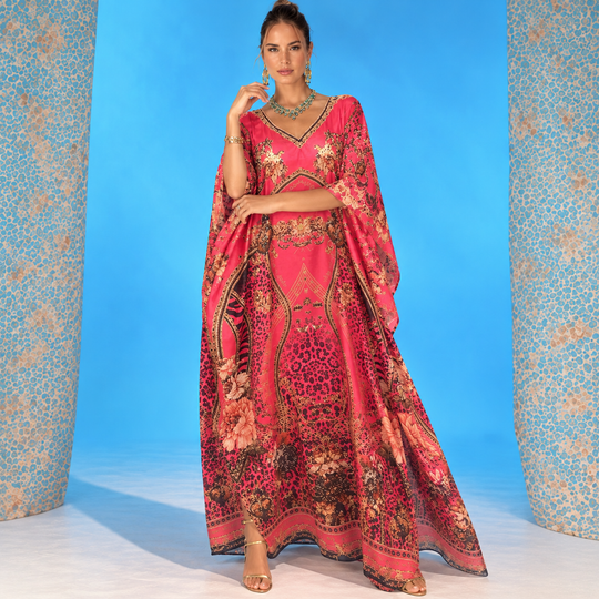 Amalfi Long Maya Mix Silk Embellished Bling Kaftan.            Sizes Available AU 12-32