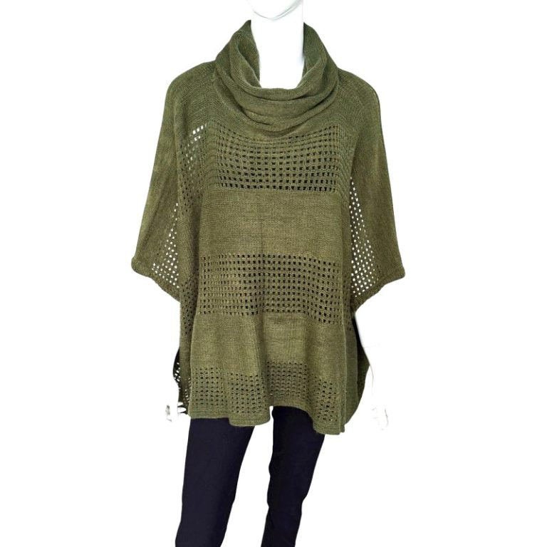 Maya Olive Knitted Cardigan Poncho One Size