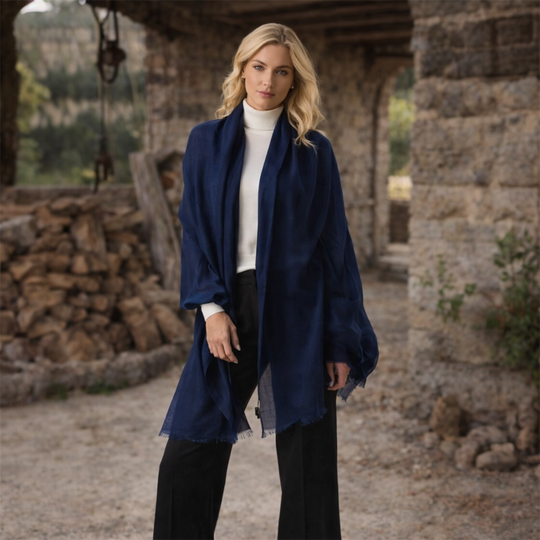 Navy Blue Julian 100% Ultra fine cashmere oversized scarf/ wrap/ shawl