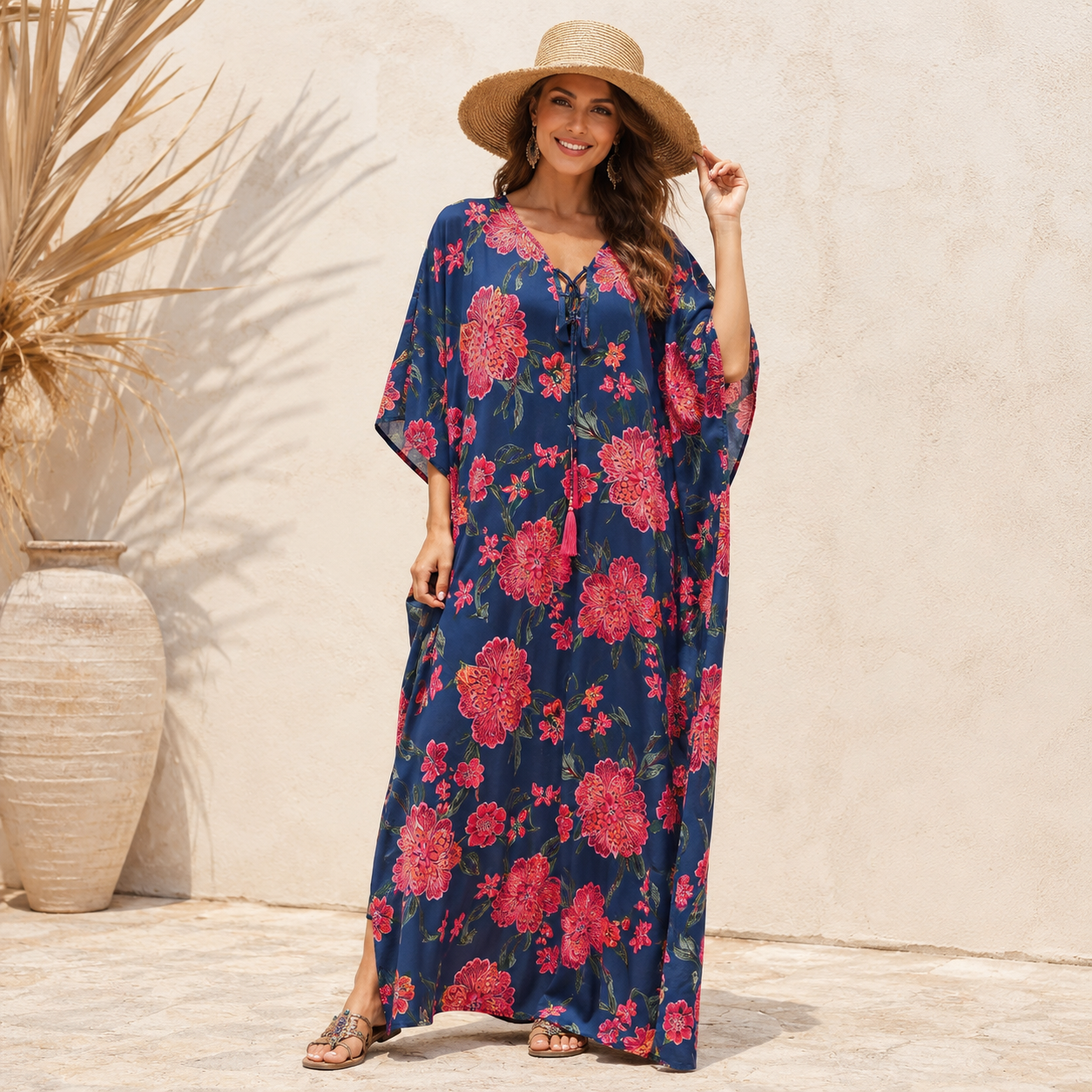 Maya Navy Boho Cotton Rayon kaftan  - Sizes Available AU 16-30