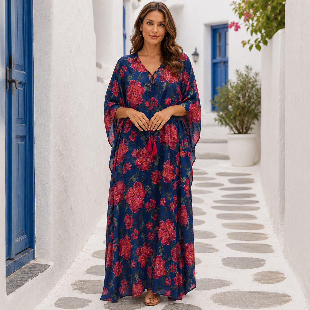 Maya Navy Boho Cotton Rayon kaftan  - Sizes Available AU 16-30