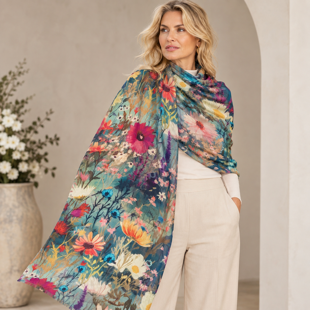 Cashmere Printed Wearable art Julian Ultralight Scarf-More Designs Available