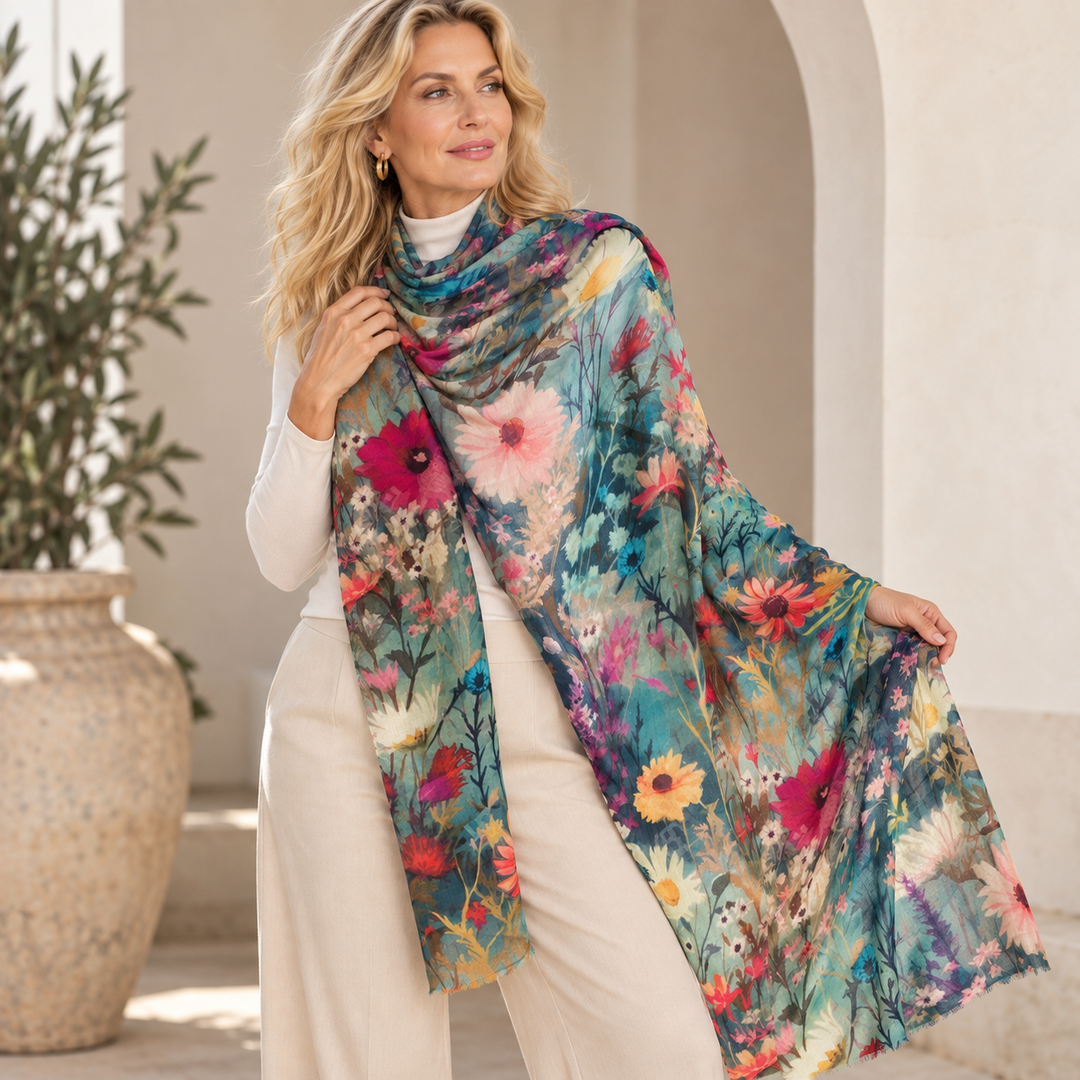 Cashmere Printed Wearable art Julian Ultralight Scarf-More Designs Available