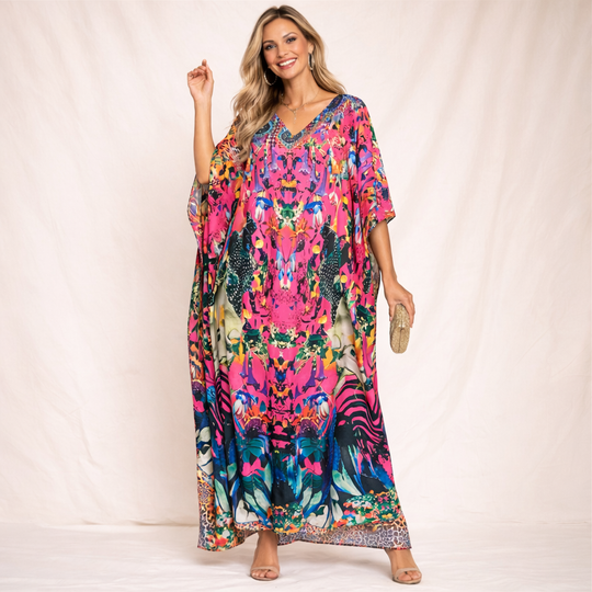 Royal Milaza Maya Silk Mix Bling Kaftan.         Sizes Available AU 12-32