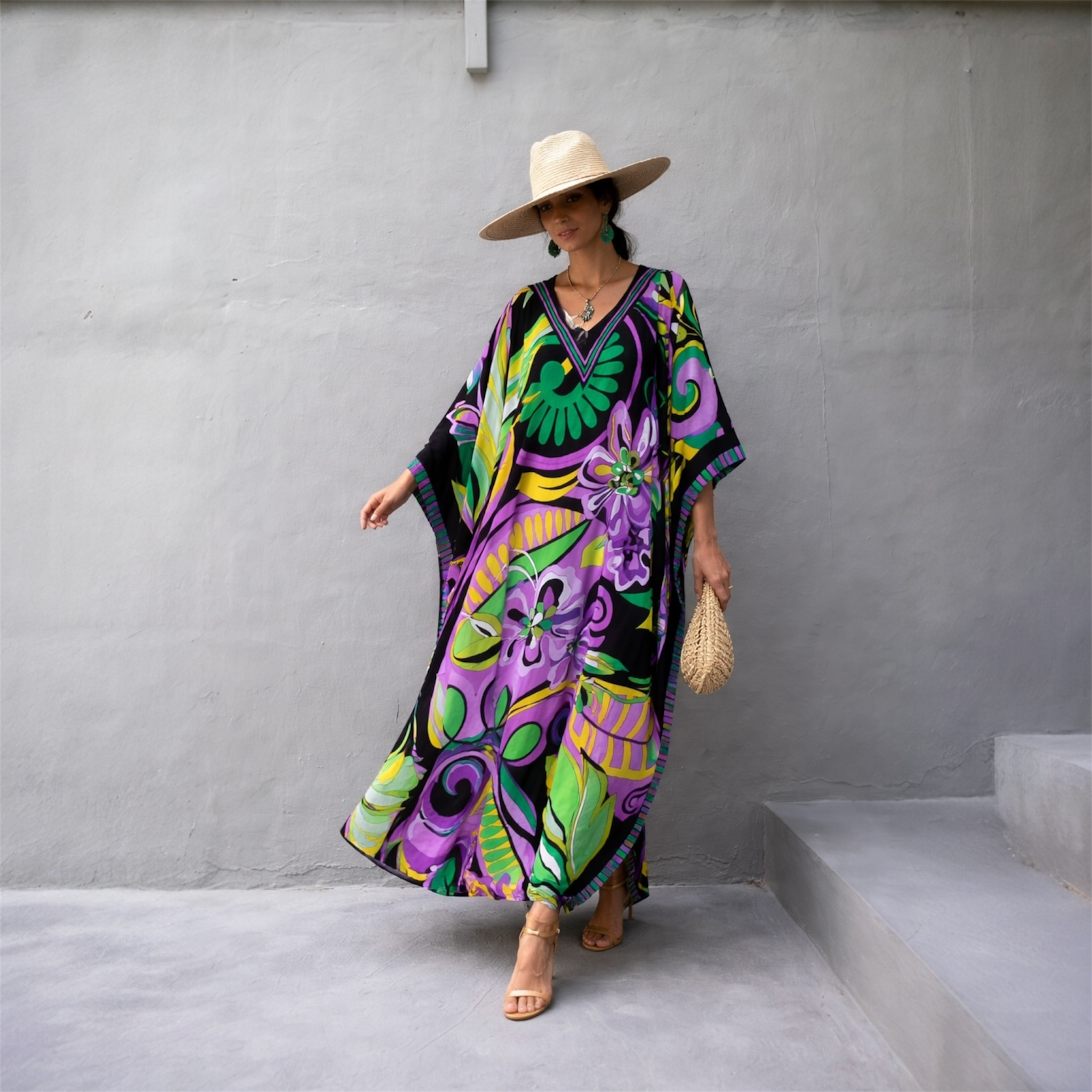 Maya Purple Royals Boho kaftan.Sizes Available AU 14-30