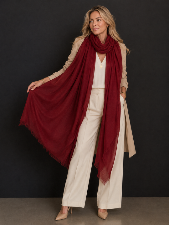 Burgundy Julian Cashmere Ultra fine  oversized scarf/ wrap/ shawl