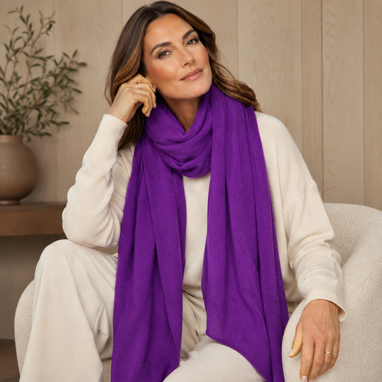 100% Cashmere 2 ply Knitted Julian Oversized Wrap- Amethyst Purple