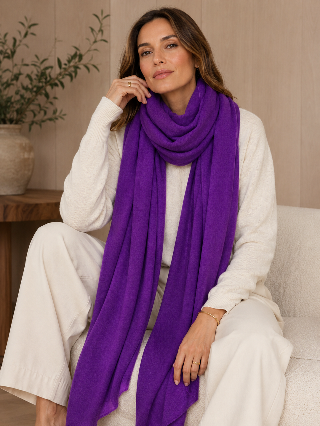 100% Cashmere 2 ply Knitted Julian Oversized Wrap- Amethyst Purple