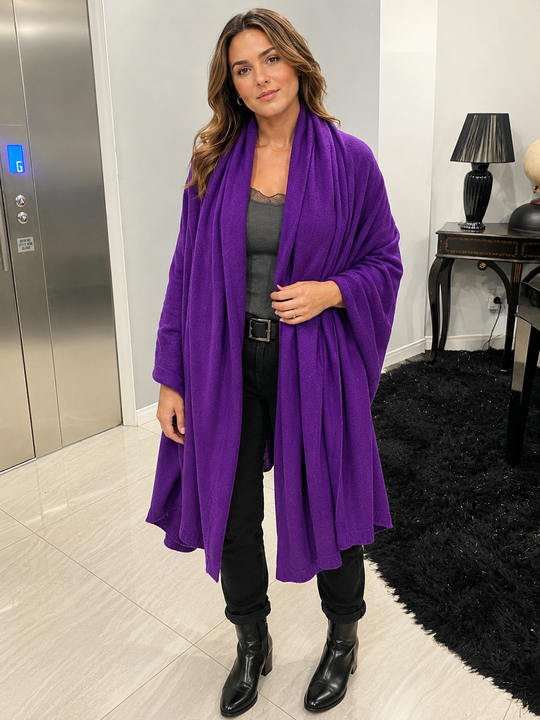100% Cashmere 2 ply Knitted Julian Oversized Wrap- Amethyst Purple
