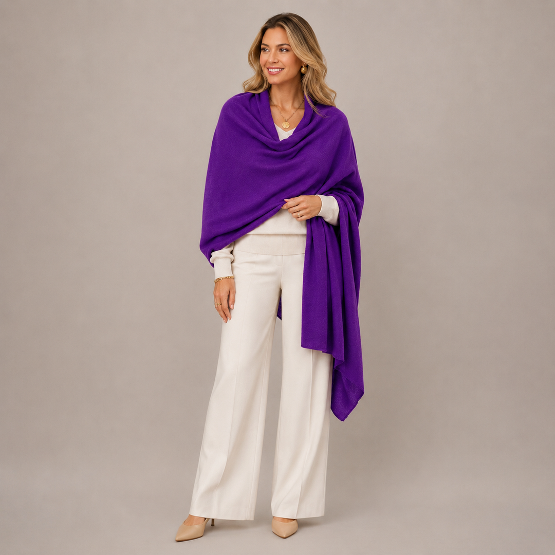 100% Cashmere 2 ply Knitted Julian Oversized Wrap- Amethyst Purple