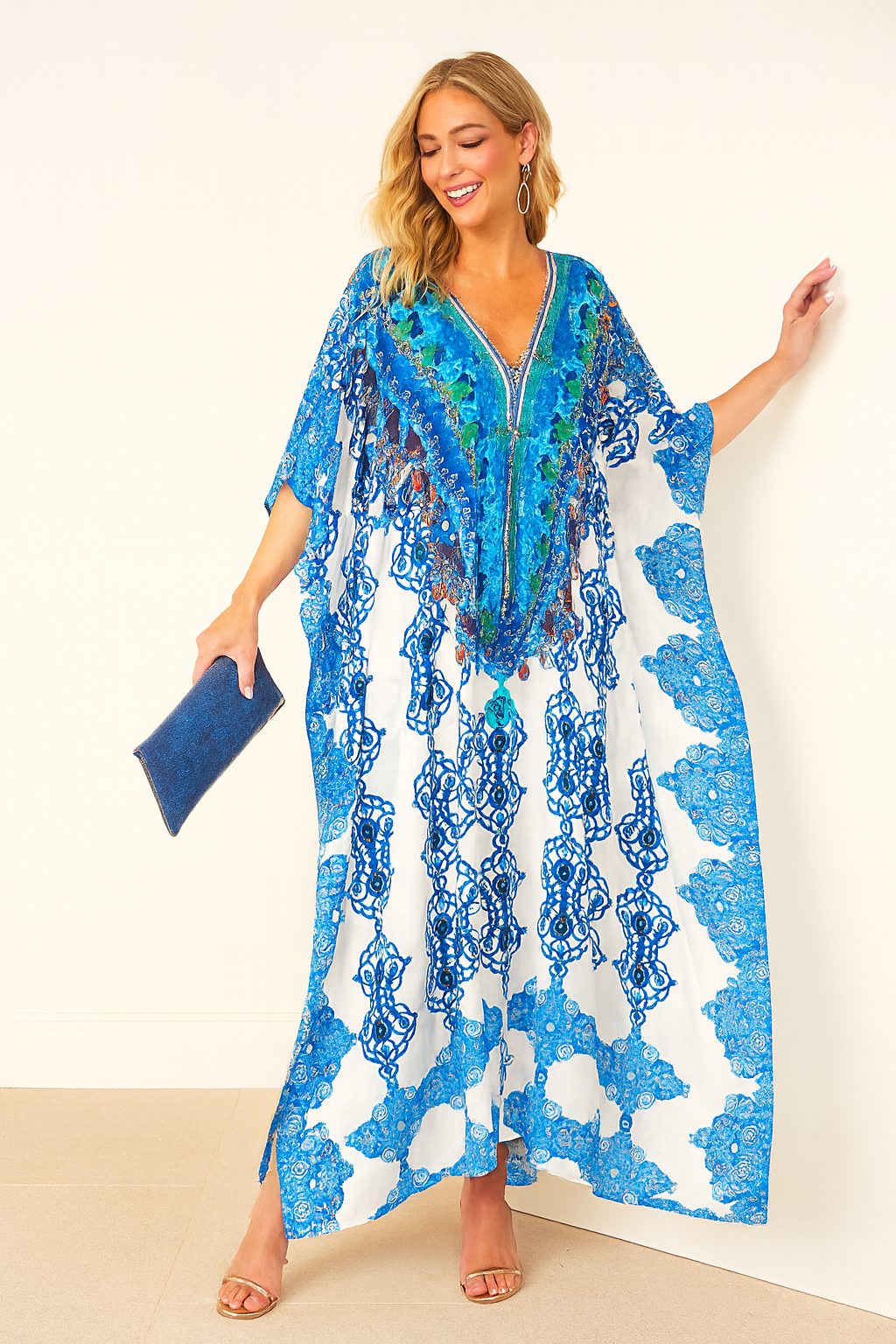 Coco Bella Oceania White Blue kaftan 12-20