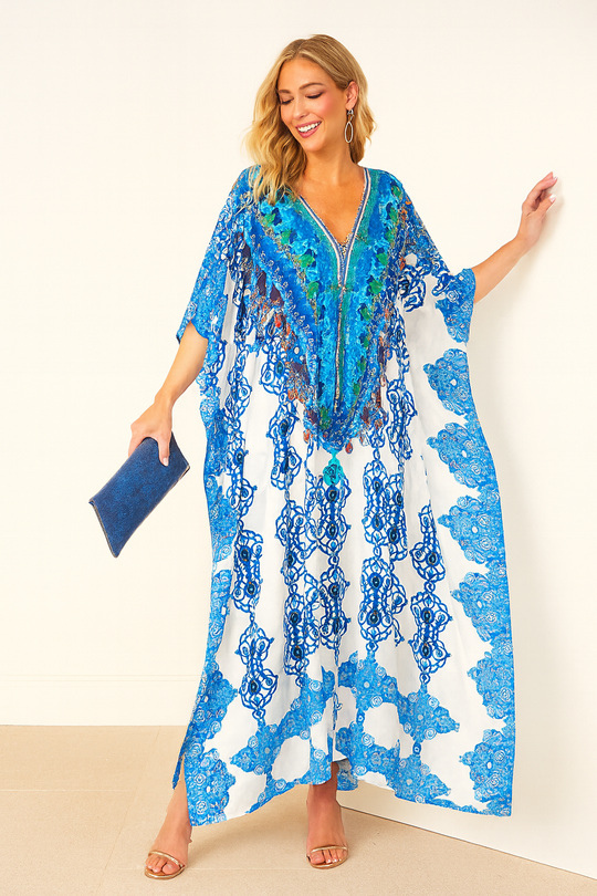 Coco Bella Oceania White Blue kaftan 12-20