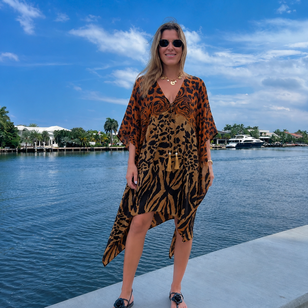 Coco Bella Brown Black Short kaftan  12-20