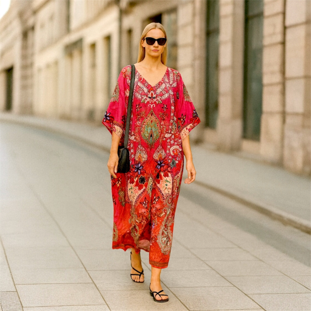 Maya Long Kaftan Hues of Fuchsia - Sizes Available AU 14-30