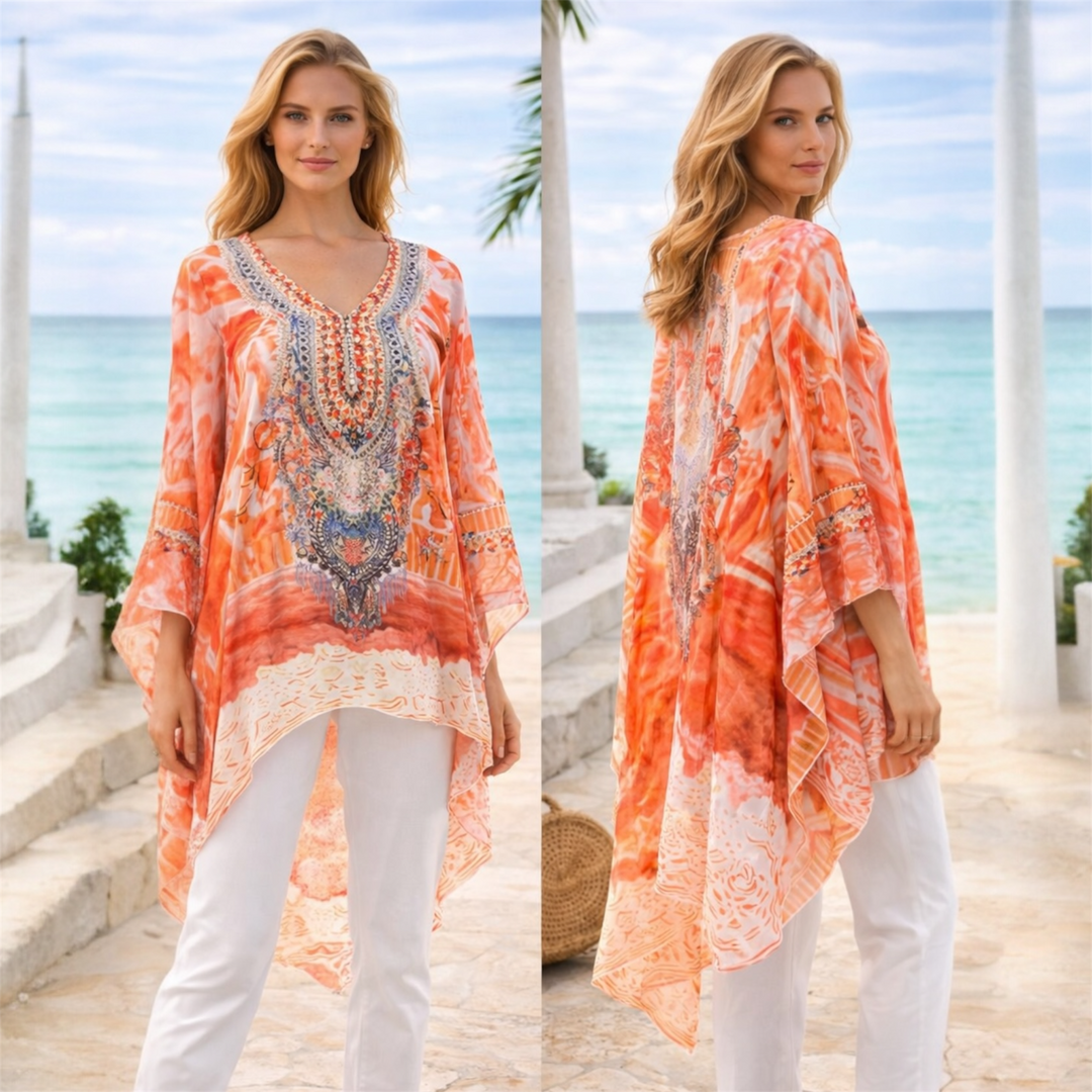Kyra High low Silk Tunic Top kaftan AU 14-22