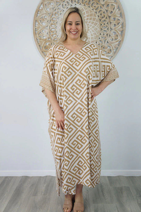 Taupe Maya Rayon Kaftan Dress One Size 12-26