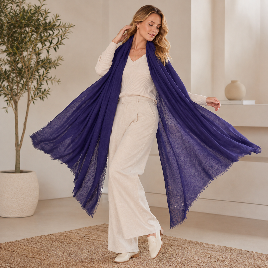 Julian Oversized handwoven pure cashmere scarf- Indigo Royal