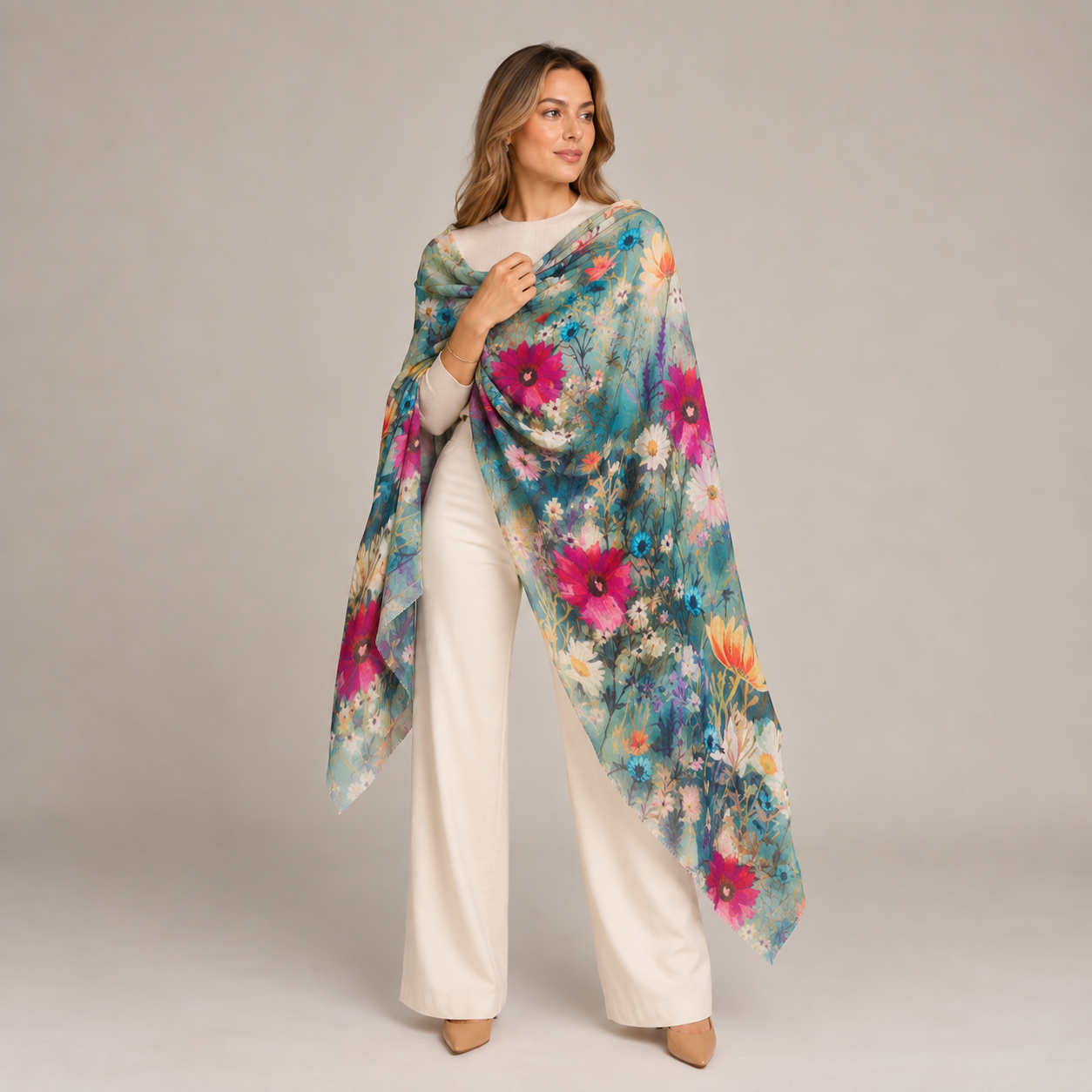 Cashmere Printed Wearable art Julian Ultralight Scarf-More Designs Available