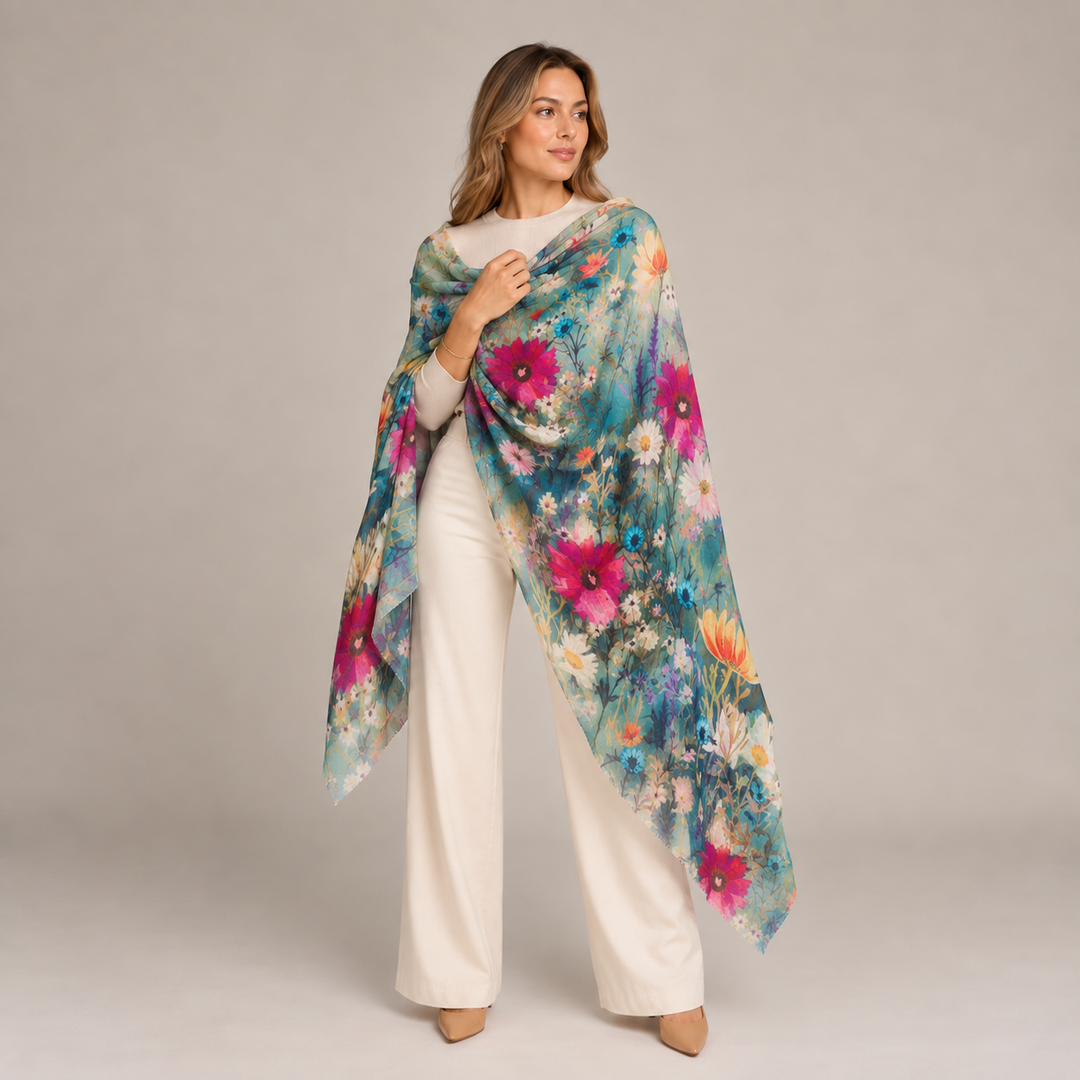 Cashmere Printed Wearable art Julian Ultralight Scarf-More Designs Available