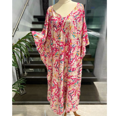 Maya Cool Breezy Pink Butterfly Kaftan Dress 12-22