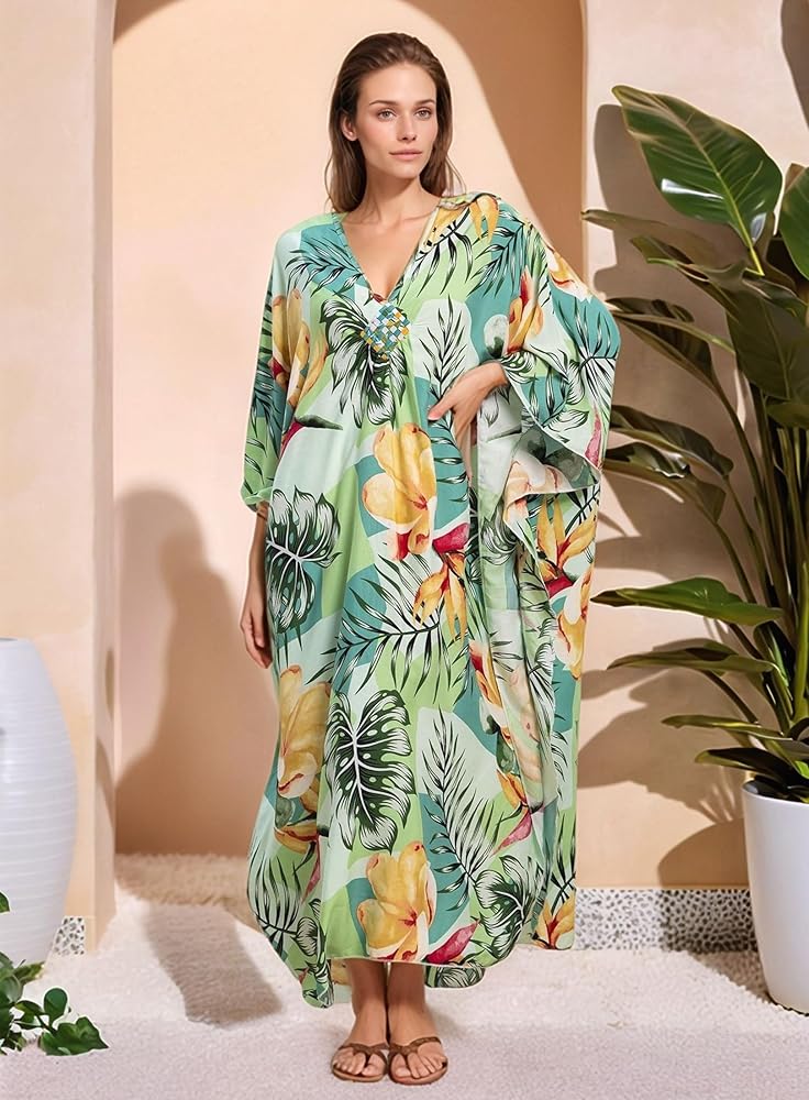 Tropical Resort Cotton Bamboo Kaftan-O/S AU 10-20