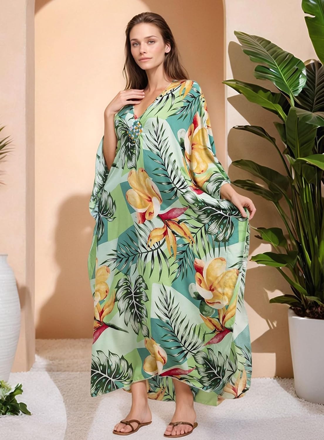 Tropical Resort Cotton Bamboo Kaftan-O/S AU 10-20