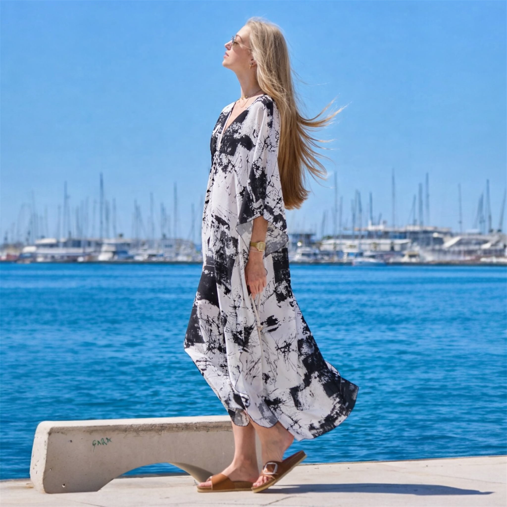 White Tropical Resort Cotton Bamboo Maxi Dress