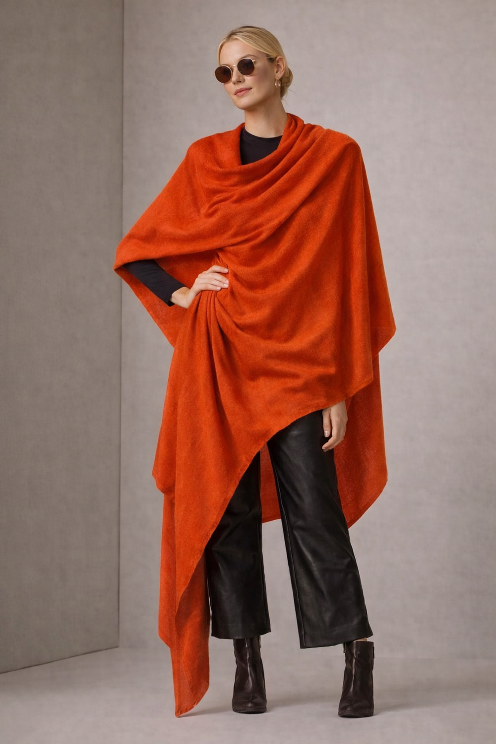 Rust Orange Julian Oversized handwoven pure cashmere scarf