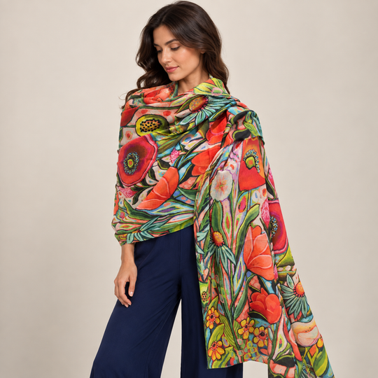 Cashmere Ultra fine Julian Scarf Flrorisea Garden
