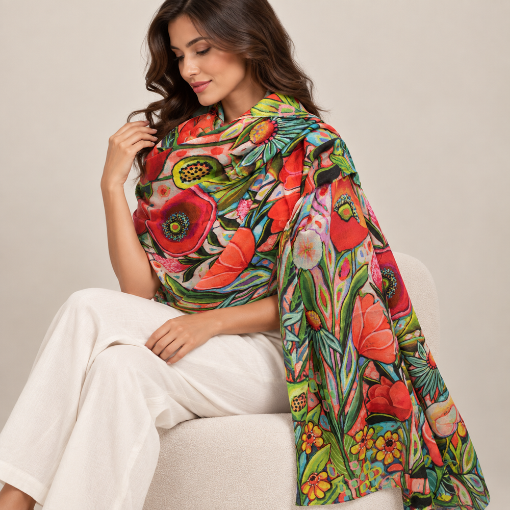 Cashmere Ultra fine Julian Scarf Flrorisea Garden