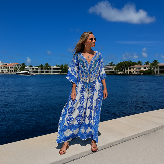 Coco Bella Oceania White Blue kaftan 12-20