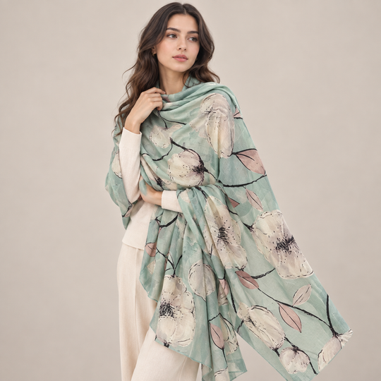 Cashmere Printed Wearable art Julian Ultralight Scarf-More Designs Available