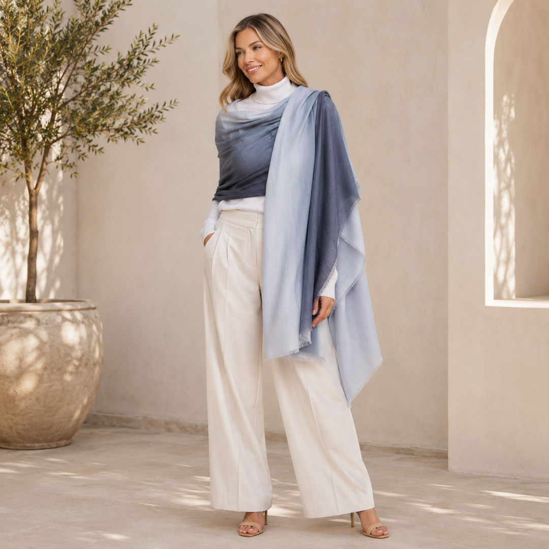 Julian 100% Cashmere Ultra fine  oversized scarf/ wrap/ shawl-Gradient Grey