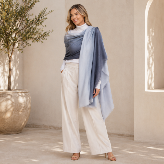 Julian 100% Cashmere Ultra fine  oversized scarf/ wrap/ shawl-Gradient Grey