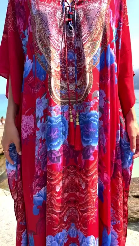 Red Floral Saga - Coco Bella Kaftan 12-20