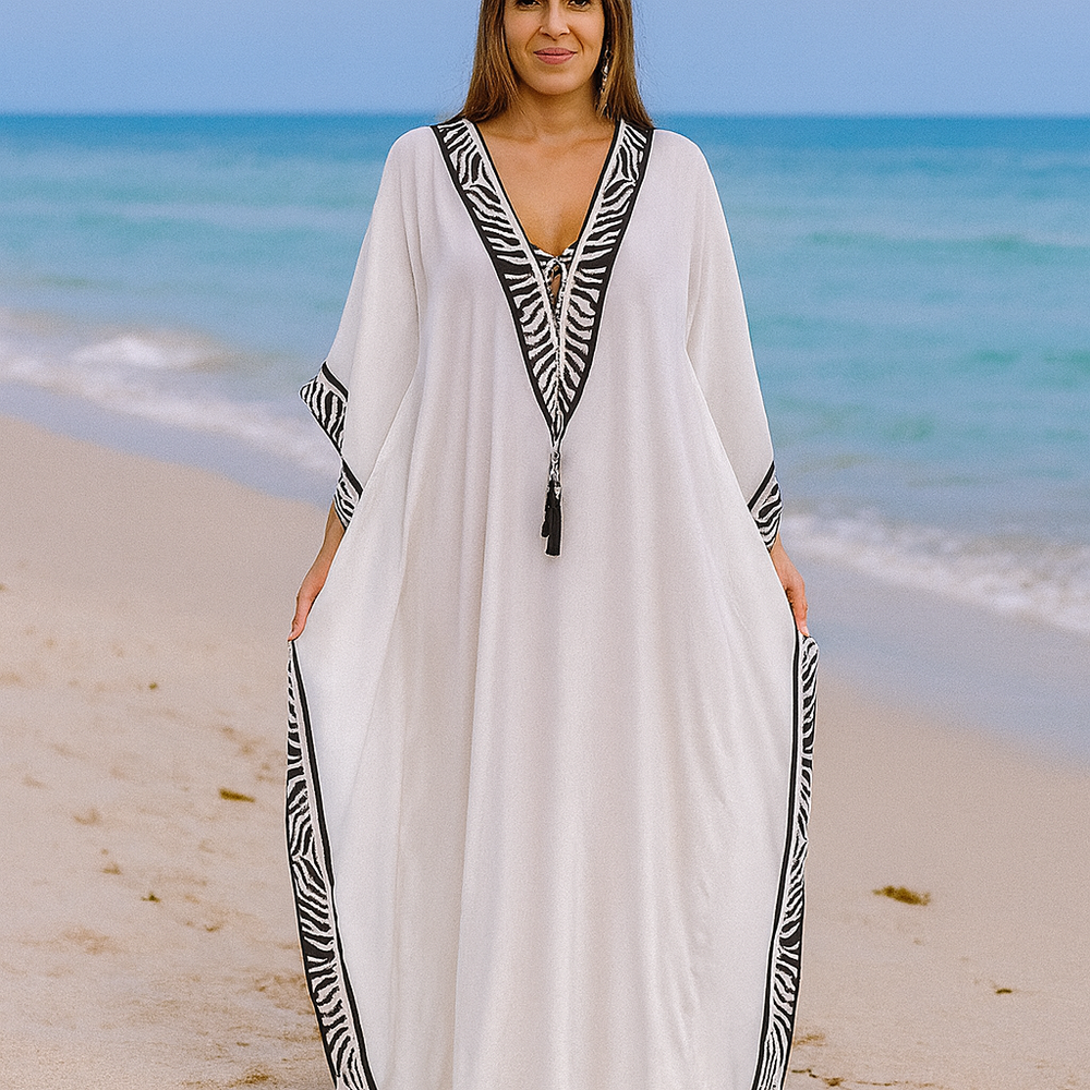 White Leopard 100% Silk Luxurious Coco Bella kaftan 12-20